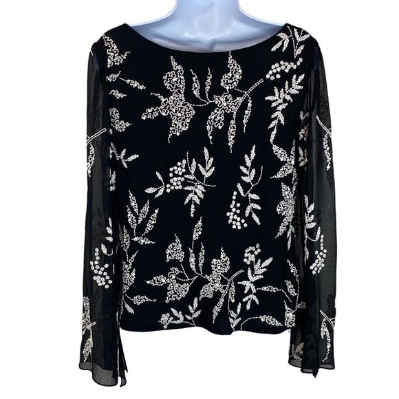 Vtg Whimsigoth Fairy Grunge Chiffon Blouse | Large | Cowl Neck Bell Sleeves Bead - Picture 2 of 11